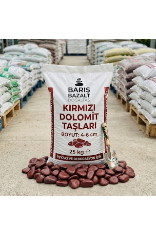 Kırmızı Dolomit Taşı 4-6 Cm Doğal Dekoratif Bahçe Saksı Peyzaj Teraryum Akvaryum Taşı 25 Kg