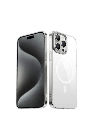 Apple Uyumlu iPhone  15 Pro Max Kılıf Zore Wireless Şarj Özellikli Şeffaf G-glass Kapak
