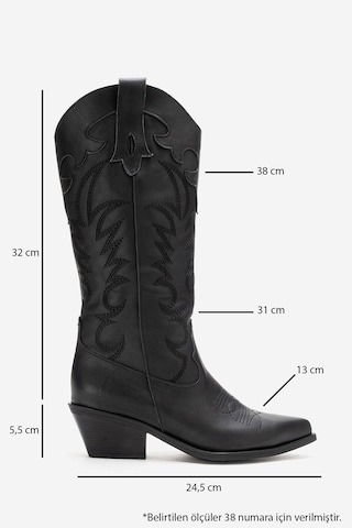 Luvishoes Matıas Siyah Cilt Hakiki Deri Kadın Nakışlı Western Çizme Siyah