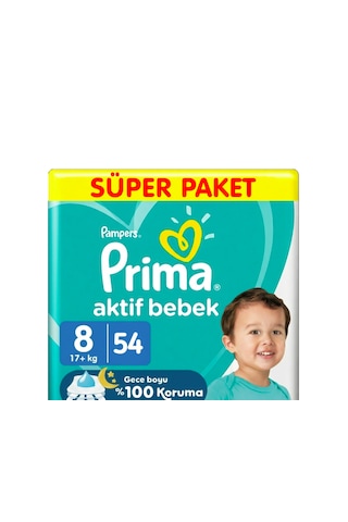 Prima 8 Beden Aktif Bebek Bezi Süper Paket 27x2 54 Adet 8 Numara