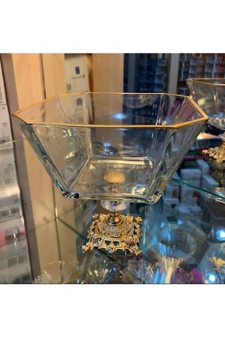 Paşabahçe Metal Ayaklı Gold Detaylı Cam Büyük Boy Salata - Servis - Sunum Kasesi