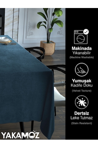 Güvercin Mavisi Kadife Dokulu Masa Örtüsü Dertsiz Velvet Touch Serisi Güvercin Mavisi