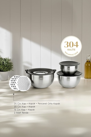 Silver Çelik 9 Parça Karıştırma Kabı Takımı Gümüş