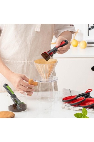 Pazly Çok Renkli Silikon Ölçüm Kabı Ve Kaşık Seti, Katlanabilir Mutfak Aracı, 8 Adet, Yeşil/kırmızı/sarı/mor Çok Renkli