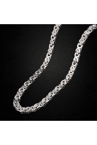 Çelik Kolye Kral Zincir Model 0.5 Mm 55 Cm Bizans Bağlantı Tasarım Gümüş Silver Gümüş