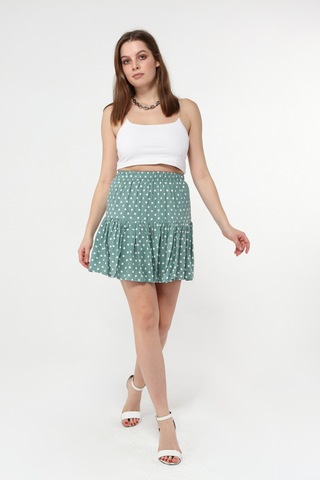 Haki Beyaz Puantiye Şort Etek Beyaz