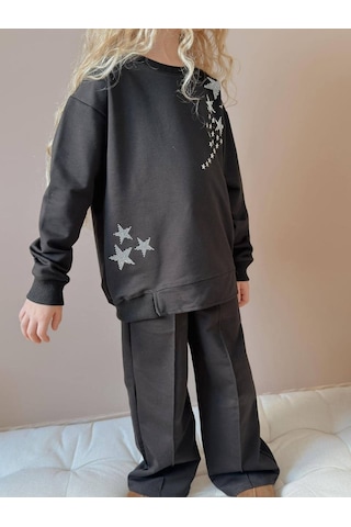 Miniko Kids Kız Çocuk Yıldız Taşlı 2li Pamuk Takım Siyah