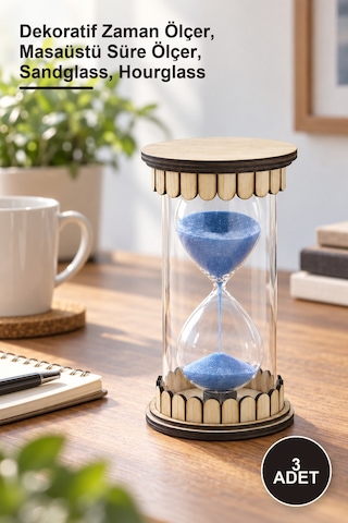 3 Adet Ahşap Kum Saati Alk2500 Dekoratif Zaman Ölçer, Masaüstü Süre Ölçer, Sandglass, Hourglass Diğer