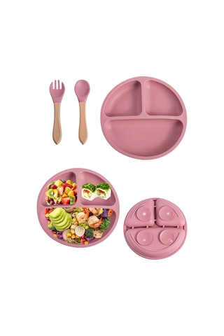 Silikon Bebek Beslenme Seti - Bölmeli Vakumlu Bardak, Renkli Kaşık Ve Çatal