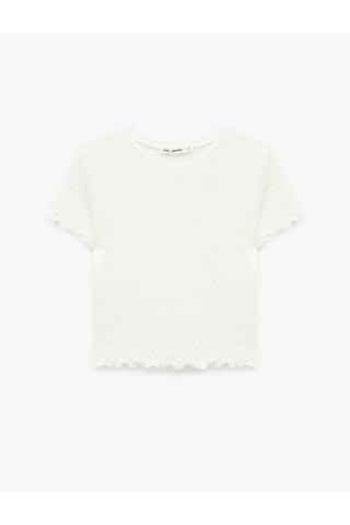 Koton Slim Fit Kısa Kollu Dokulu Bisiklet Yaka Crop Tişört Ekru 6sal10010ık Ekru
