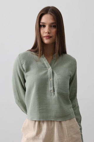 Cepli Hakim Yaka Bluz - Haki Haki