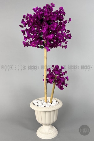 Biçiçek Yapay Mor Sakura Ağacı 125 Bahar Dalı Krem Nergi̇s Saksıda
