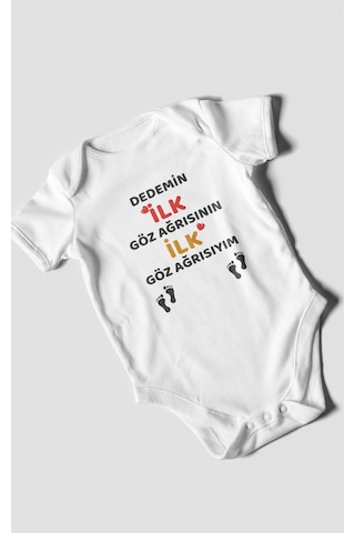 Dedemin İlk Göz Ağrısıyım Baskılı Bebek Zıbını Çıtçıtlı Body %100 Pamuk Kısa Kol Beyaz