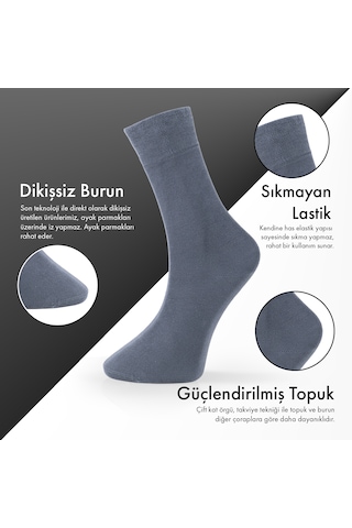 Saf Bambu Erkek Soket Uzun Düz Füme Çorap Dikişsiz Premium Kutulu 6'lı L5952aznb Softaura