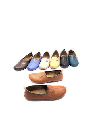 Deritarz Hakiki Deri Hac Umre Tavaf Patiği Ve Ev Ayakkabısı Taba