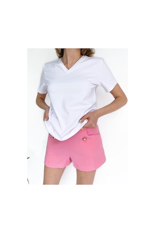Kadın V Yaka Basic Tshirt Beyaz
