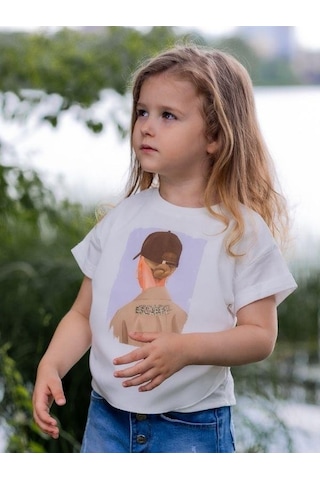 Escabel Kız Çocuk Pamuklu Kız Figürlü T-shirt-14121 Ekru