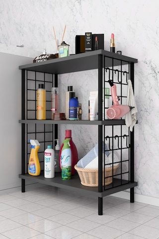 3raflı Telli Çevir Kur Çok Amaçlı Banyo Rafı Dolabı Metal Gövdeli Organizer Düzenleyici Saklama Rafı Antrasit