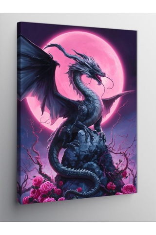 Kanvas Tablo Pembe Ay Ve Ejderha 70cmx100cm