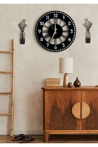Modern Ahşap Duvar Saati Sağlam Çok Şık Ve Birarada..no:68 Siyah
