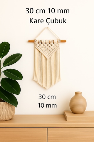 Makrome Çubuğu Ham Ahşap Kare 30 Cm. Uzunluk 10 Mm. Çap 3 Adet