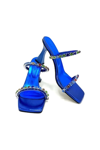 Nostra Shoes Saks Mavi Stone Kadın Taşlı Topuklu Ayakkabı-terlik Saks
