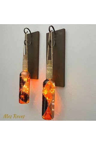 Led Işıklı Ceviz Renkli Vitray Cam Salon Bar Bahçe Dekoru Şarap Ş Çok Renkli