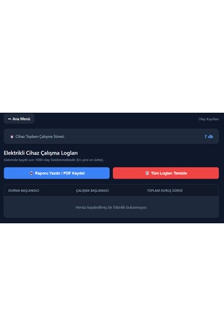 Elektrikli Cihaz Çalışma Zamanı Log Modülü