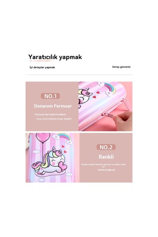 Unicorn Pembe Kırtasiye Kutusu Okul Malzemeleri Pembe