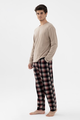 Erkek Pamuklu Uzun Kollu Basic Siyah - Vizon Ekose Desenli Cep Detaylı Pijama Takımı Ko60111 Vizon