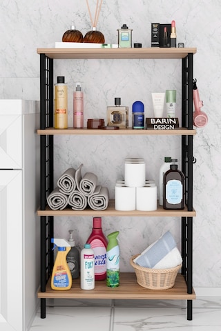 Çevir Kur Kolay Kurulum 4 Katlı Banyo Rafı Metal Telli Çok Amaçlı Organizer Dolap Stand Raf Atlantik Çam