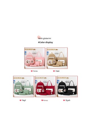 Dört Parçalı Öğrenci Sırt Çantası Makyaj Çantası Pembe