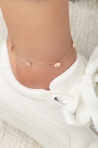 Papatya Silver Yonca Pullu Rose Altın Kaplam 925 Ayar Gümüş Halhal Uvps800004 Pembe