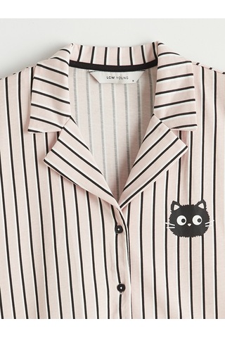 Lcw Young Pembe Gömlek Yaka Çizgili Kadın Pijama Üstü