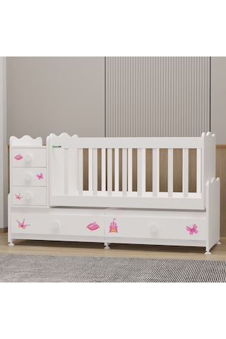 Garaj Home Melina Mdf Çıtalı Beşik + Yatak - Prenses Beyaz