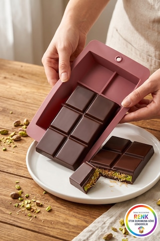 Silikon Dubai Çikolata Kalıbı Dubai Çikolatası Bar Kalıbı Yapışmaz Kolay Çıkan 8 Bölmeli 16 Cm Çok Renkli