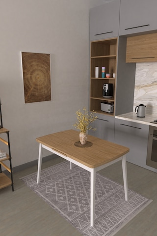 Vilinze Avanos Ahşap Açılır Kapanır Mdf Mutfak Masası - 70x120+30 Cm Naturel Beyaz