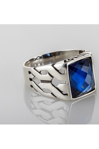 Gümüş Parliament Mavisi Taşlı Örme Model Erkek Yüzük