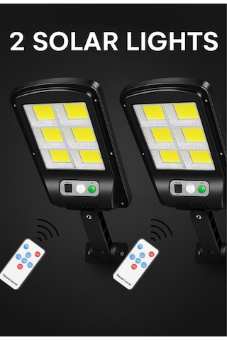 2 Adet Hareket Sensörlü Kumandalı 3 Modlu Güneş Enerjili Büyük Boy 128 Led Solar Bahçe Sokak Lambası Beyaz
