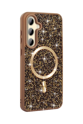 Maks Technology Galaxy Uyumlu S26 Plus Kılıf Pırlanta Tasarımlı M-safe Şarj Özellikli Mkst Mozaik Silikon Kapak - Desert Titanyum