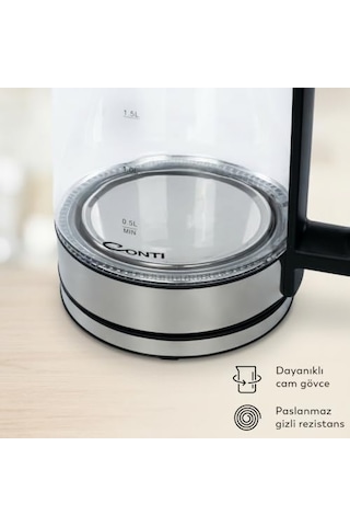 Ck-252 Excellent Kettle 1.8 L Cam Gövdeli Su Isıtıcı 2200w Hızlı Kaynatma Led Aydınlatmalı Paslanmaz Çelik Taban Otomatik Kapanma Gold