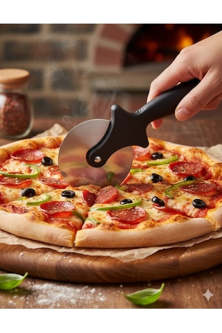 Pizza Kesici Pizza Bıçağı Pizza Kesme Bıçağı Pizza Ruleti 1 Adet Paslanmaz Pizza Börek Kesme Bıçağı Gri - Siyah