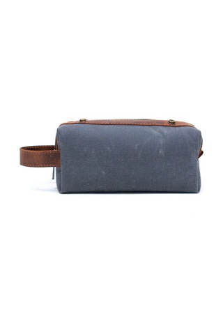 Gillario Design 06 Unisex Kanvas Kumaş+deri Füme-taba Eskitme Dopp Kit
