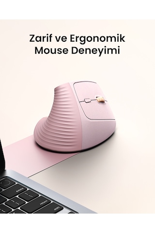 Ugreen 2.4ghz Usb Bağlantısı, 4000 Dpi, 57 Dikey Açı, Ergonomik Dikey Kablosuz Gelişmiş Mouse, Pembe, 55917 Diğer