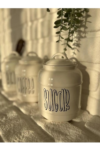 3'lü Porselen 1400ml Tea/coffee/sugar Kavanoz Seti