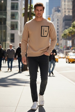 Remsa Erkek Fermuar Detay Bisiklet Yaka Pamuklu Sweatshirt 24722 Bej Bej