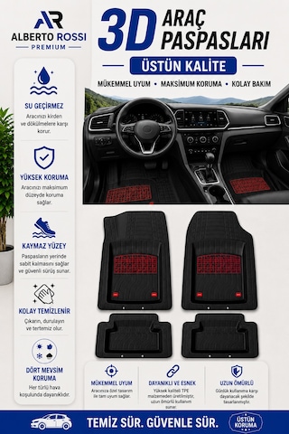 Ford Mustang E-mach Usa 2021 Sonrası Model Uyumlu Joker Kırmızı 5d Havuzlu Paspas Yumuşak Kaymaz Taban
