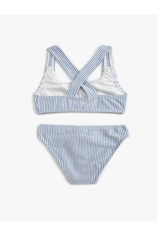 Koton Çizgili Bikini Takımı Çapraz Askılı Mavi Çizgili 4skg00004mm Mavi