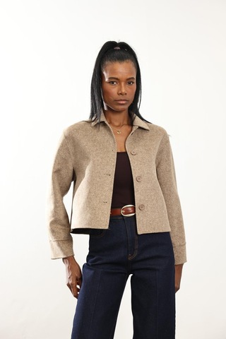 Vizon Gömlek Yaka Kısa Yün Ceket VIZON