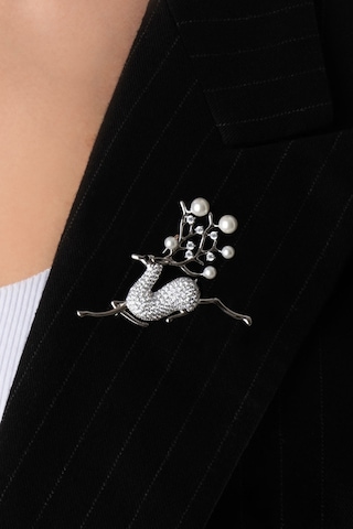 Ren Geyiği 18 Ayar Beyaz Altın Kaplama Gümüş Broş Beyaz Altın Kaplama